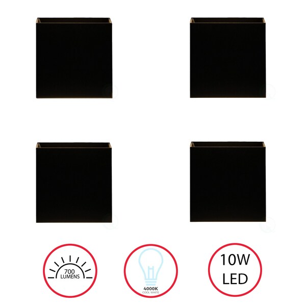 Quickway Imports Modern Decorative Waterproof Aluminum Wall Lamp 10 Watt Cool White 4000K, Black Set of 4 QI004492.BK.4 - main